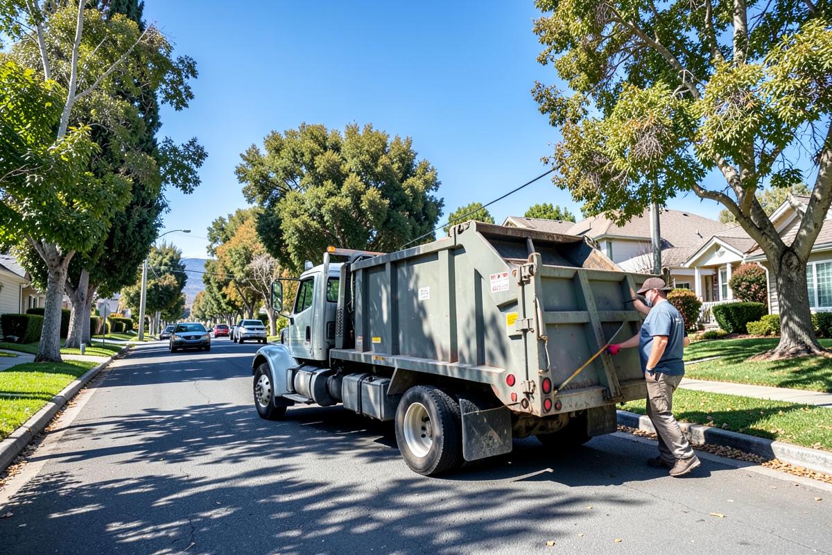 Dumpster delivery truck serving Northern California neighborhoods